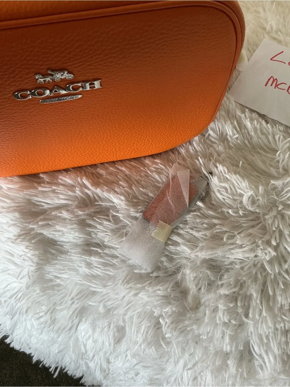 Coach Pebbled Leather Crossbody Camera Bag in Orange with Branded Strap